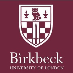 A maroon shield containing an owl and a sword. Birkbeck University of London is written below.