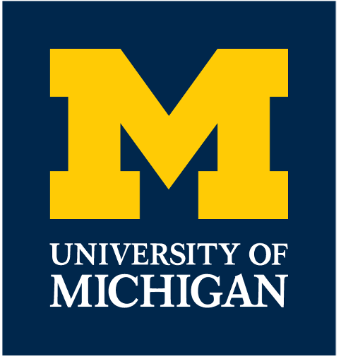A large yellow letter M on a blue background. University of Michigan is written below..